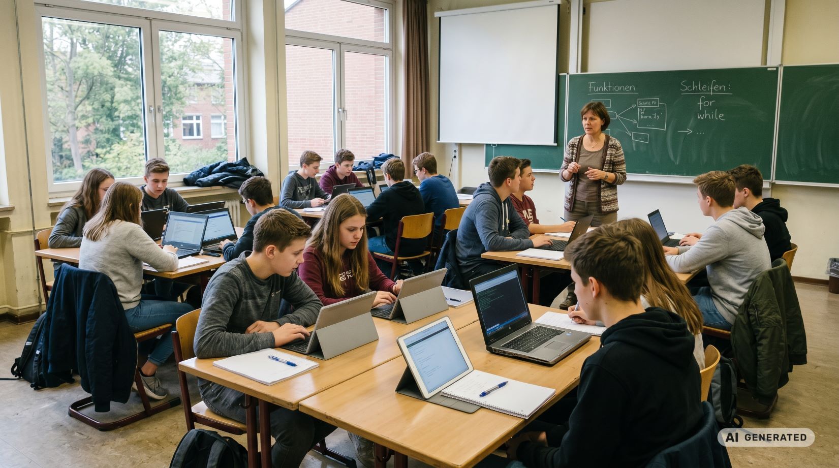 Una clase escolar sin una sala de computadoras tradicional utiliza CodeRoom
