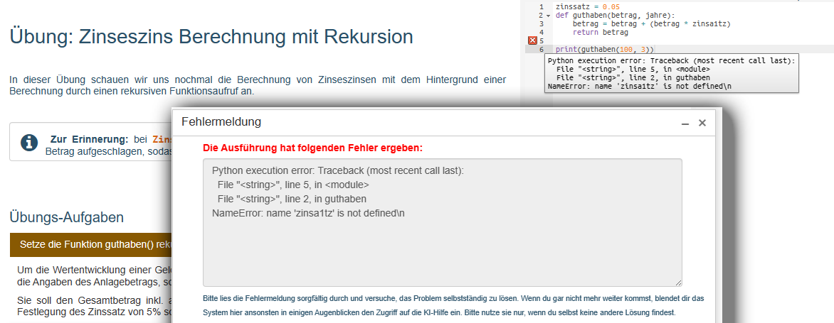 Error message displayed