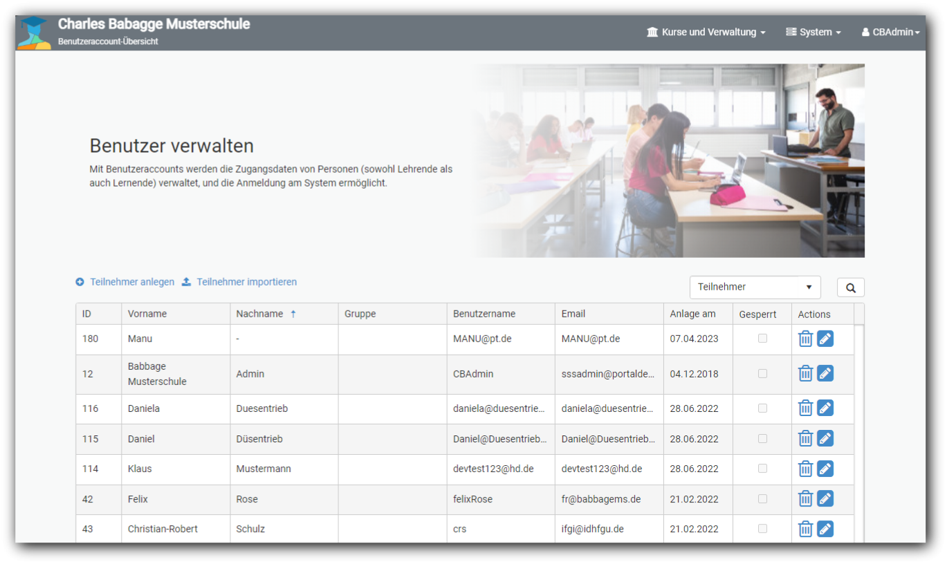 User administration in CodeRoom