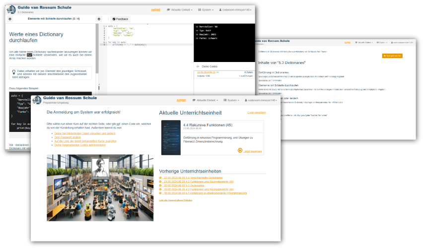 Entorno de práctica CodeRoom con guía, editor de código y área de resultados