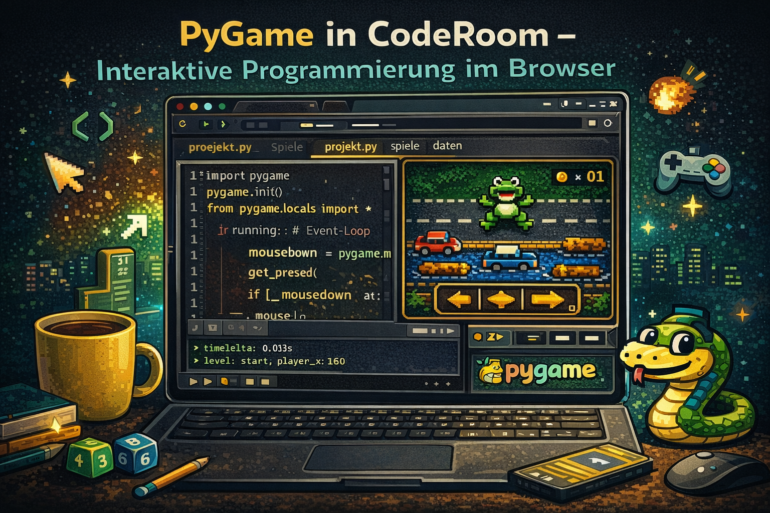 Pygame en CodeRoom: programación interactiva en el navegador