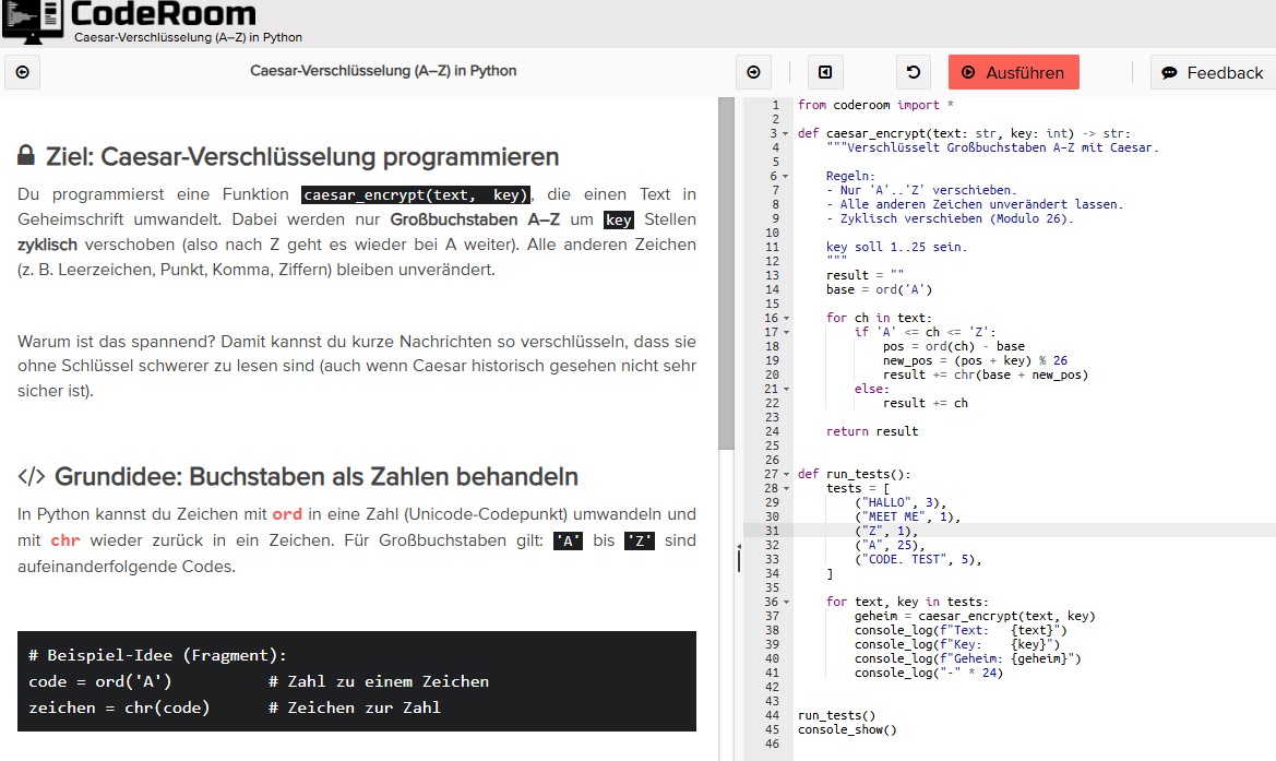 Förhandsgranskning: Caesar Cipher (A–Z) i Python